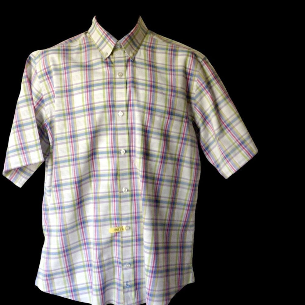 Tailorbyrd Men's Shirt Large Plaid Blue Purple Green Red White Cotton